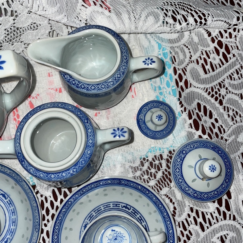 Vintage 17 Pc Chinese Rice Grain Tea Set! - Picture 10 of 11
